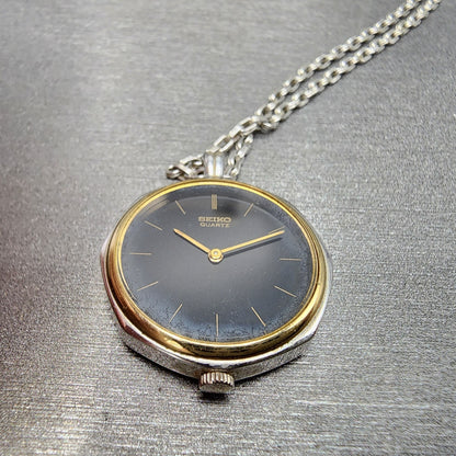 Seiko Necklace Watch Women 23mm Black Dial Two Tone 14000920 New Battery2