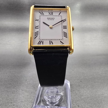 Seiko Tank Watch Men 25mm White Dial Gold Tone Rectangle 5Y30-5060 New Battery5
