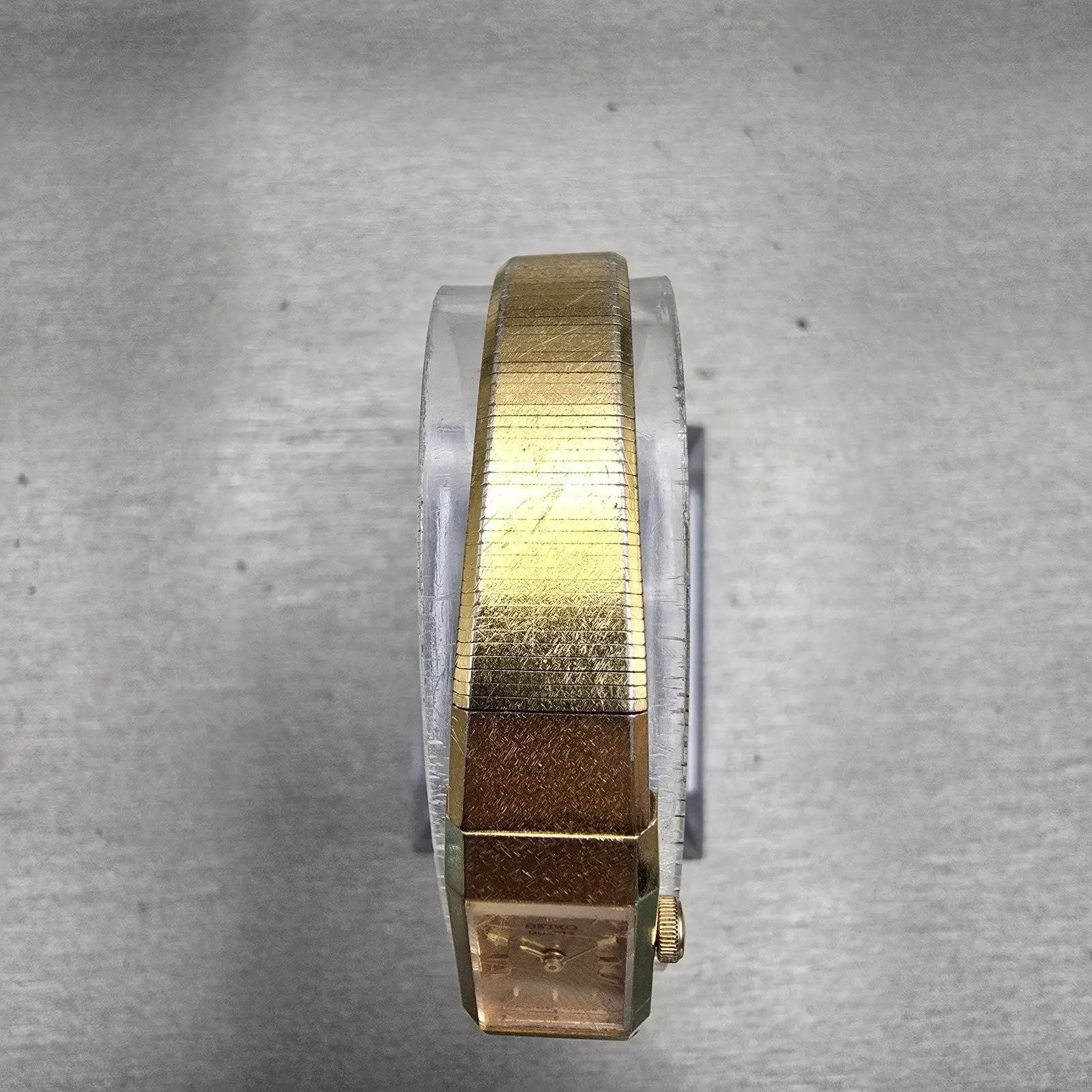 Seiko Watch Women 11mm Gold Dial Gold Tone Rectangle 1320-5049 New Battery VTG4