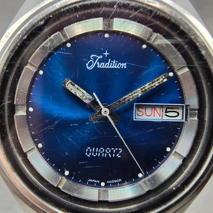 Sears Tradition Watch Men 39mm Blue Dial Steel Daydate Round New battery VIntage1