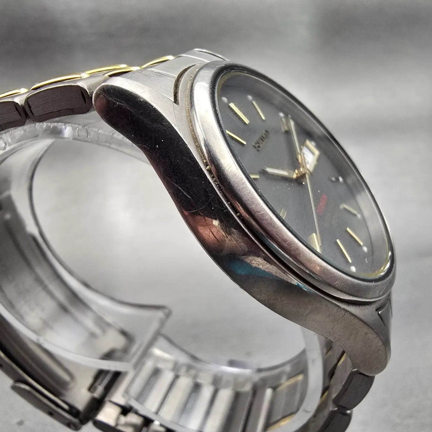 Seiko Titanium Watch Men 36mm Gray Dial Daydate Round 7N43-9069 New Battery VTG3