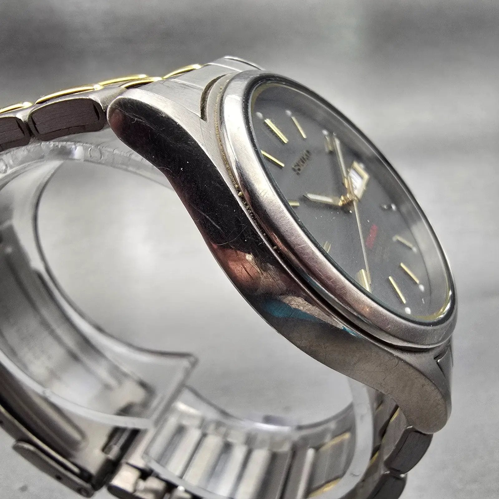 Seiko Titanium Watch Men 36mm Gray Dial Daydate Round 7N43-9069 New Battery VTG3