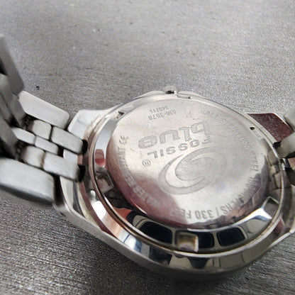 Fossil Blue Dive Watch Women 30mm Orange Dial Silver Tone Date AM3578 New Batt9