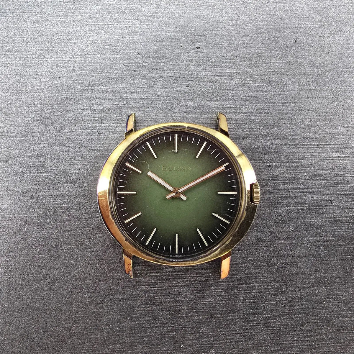 Bulova Watch Men 32mm Green Dial Gold Plated Manual Wind Round N1 PARTS0