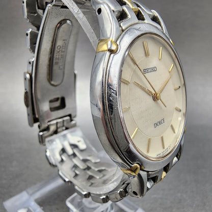 Seiko Dolce Watch Men 32mm Cream Dial Two Tone 8j41-6080 New Battery
