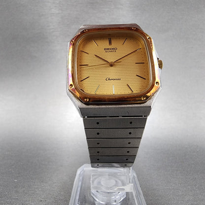 Seiko Chronos Watch Men 31mm Gold Dial Two Tone Octagon 7731-5130 New Battery