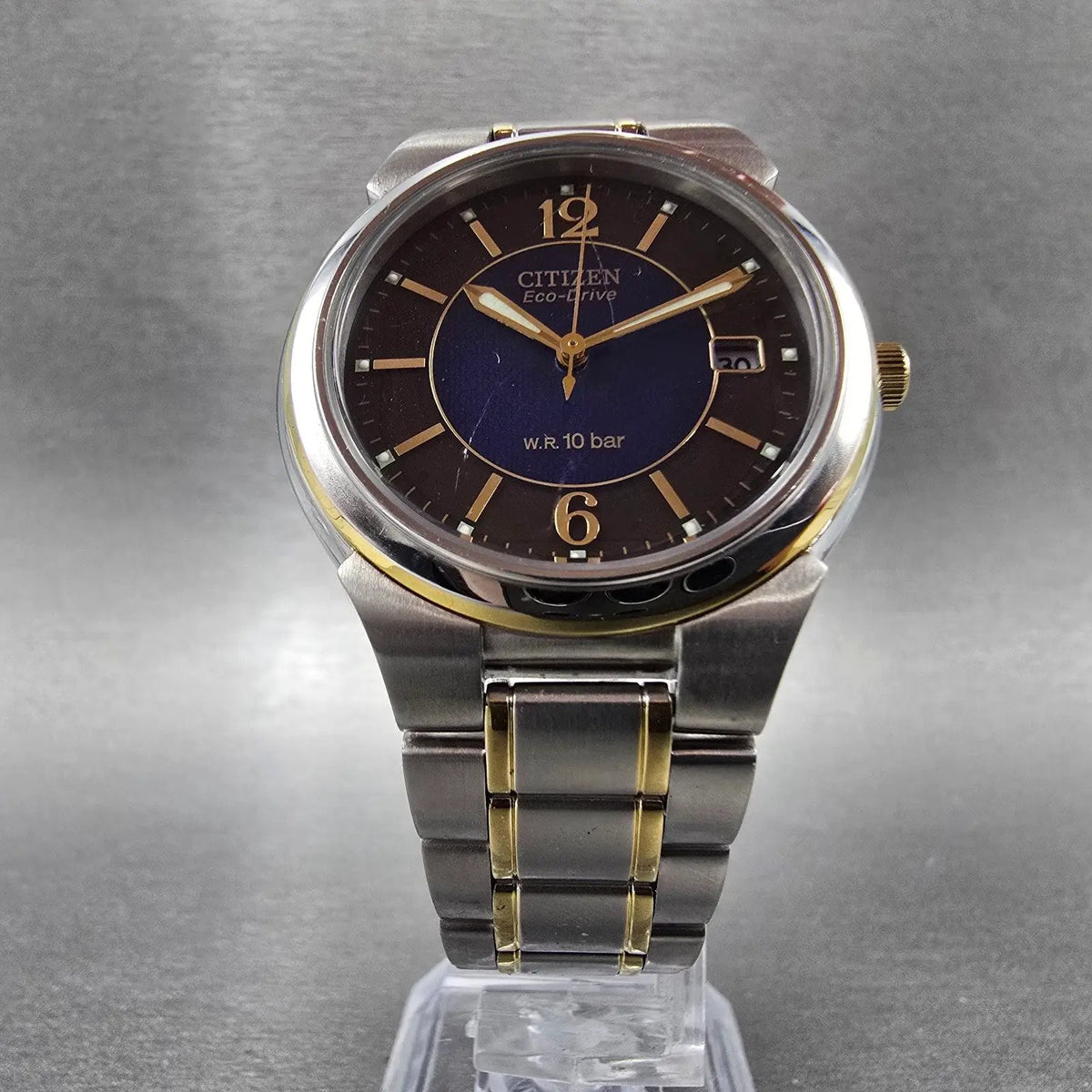 Citizen Eco-Drive Watch Men 36mm Blue Dial Two Tone Date E111-S027179 Runs JDM5
