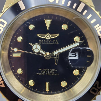 Invicta Pro Diver Watch Men 40mm Black Dial Gold Tone Date 26975 New Battery1