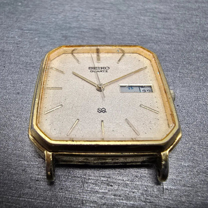 Seiko SQ Watch Men 30mm Champagne Dial Gold Daydate 7123-5200 Vintage JP PARTS3