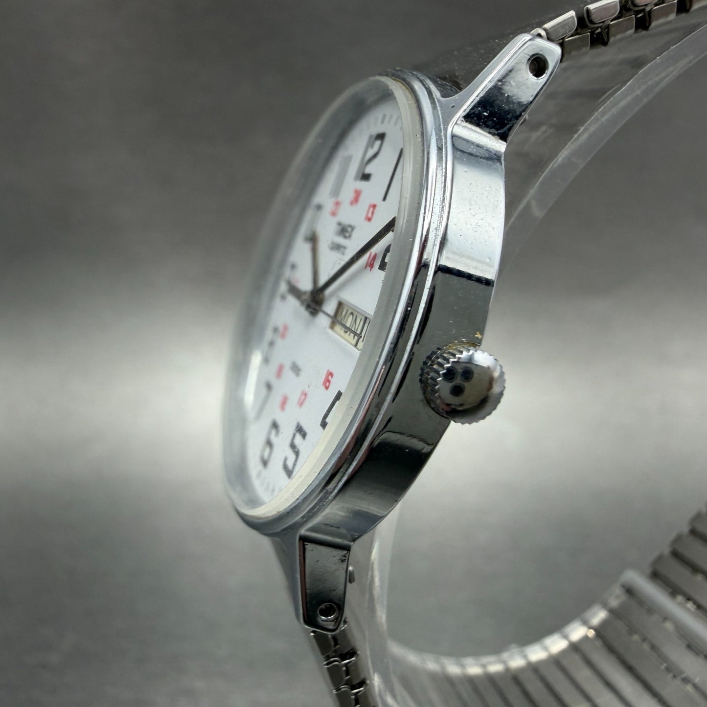 Timex Easy Reader Watch Men 33mm White Dial Silver Tone Round Daydate New Batt2