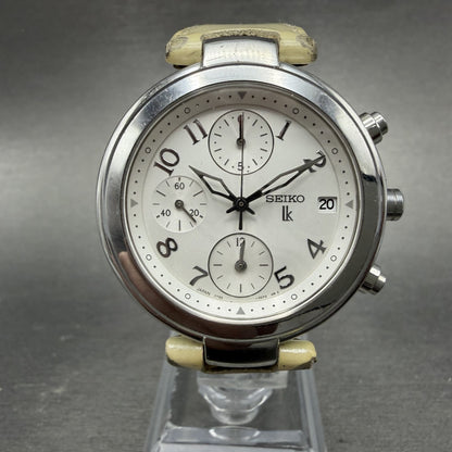 Seiko Lukia Chronograph Watch 35mm Women Silver Dial Silver Tone Date NewBattery0