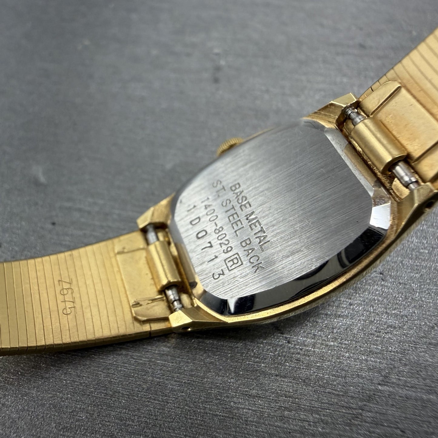 Seiko Watch Women 18mm Champagne Dial Gold Tone Rectangle 1400-8029 New Batt ABC9