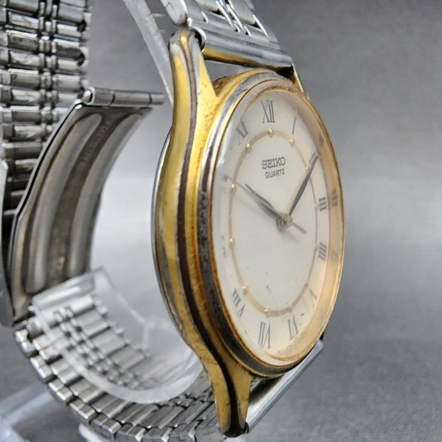 Seiko Watch Men 32mm White Dial Gold Tone Round 7N017041 New Battery VTG3