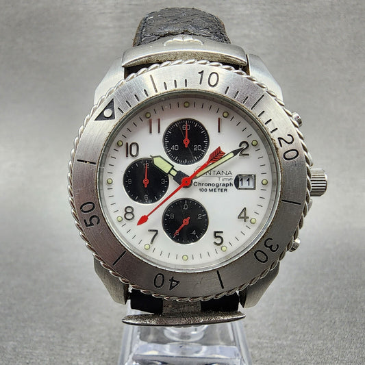 Montana Time Chronograph Watch Men 40mm White Dial Steel Date PARTS0