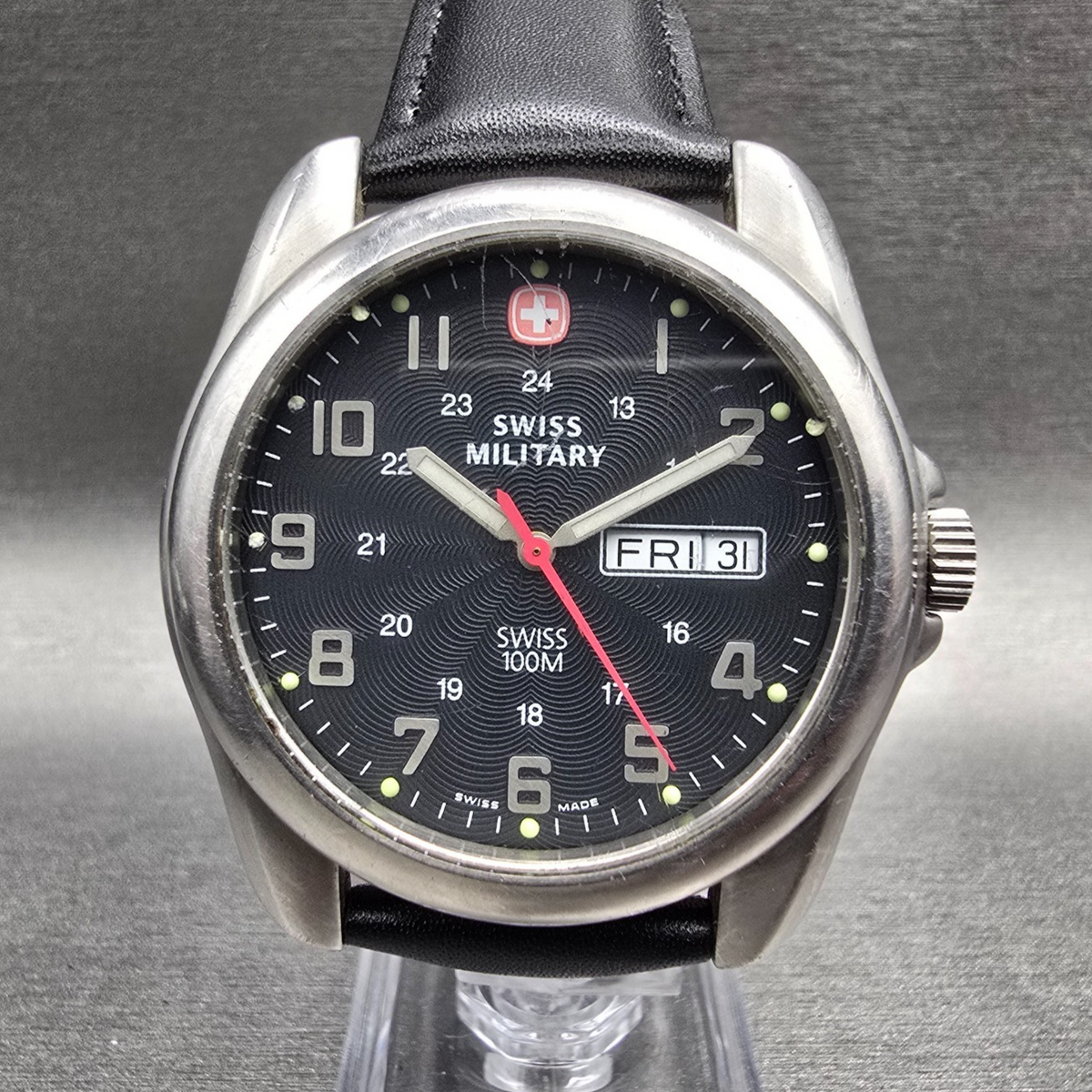 Wenger Swiss Military Watch Men 39mm Black Dial Silver 096.1009 New Battery0