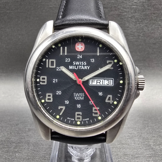 Wenger Swiss Military Watch Men 39mm Black Dial Silver 096.1009 New Battery0