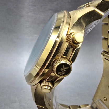 Michale Kors Hunger Stop Chronograph Watch Women 38mm Blue Dial Gold Tone NewBat2