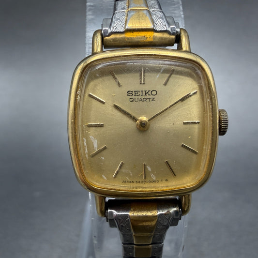Seiko Tank Watch Women 19mm Champagne Dial Gold Tone 5420-5020 Square New Batt0
