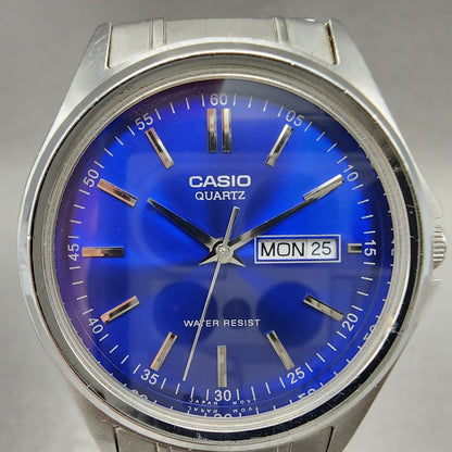 Casio Watch Men 37mm Blue Dial Silver Tone Daydate MTP1239DJ New Battery ABC1231