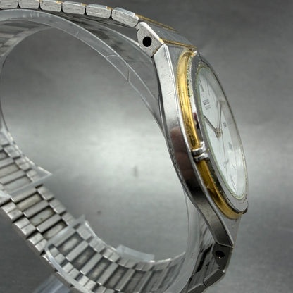 Seiko Chronos Watch Men 32mm White Dial Two Tone Round 9021-6030 New Battery3