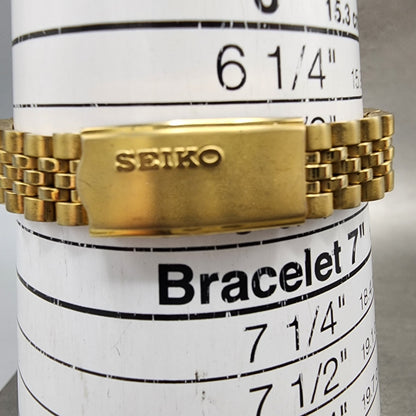 Seiko Watch Women 24mm Black Tone Gold Tone Daydate Round 7N830041 New Battery10