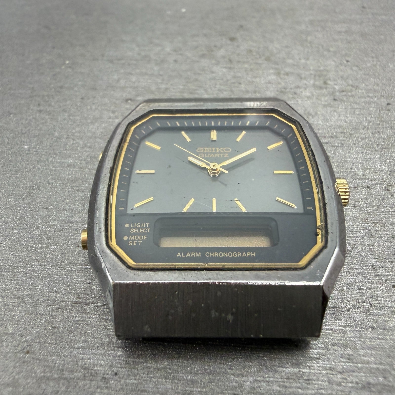 Seiko Analog Digital Watch Men 33mm Black Dial Black Tone Alarm H601-5479 PARTS3