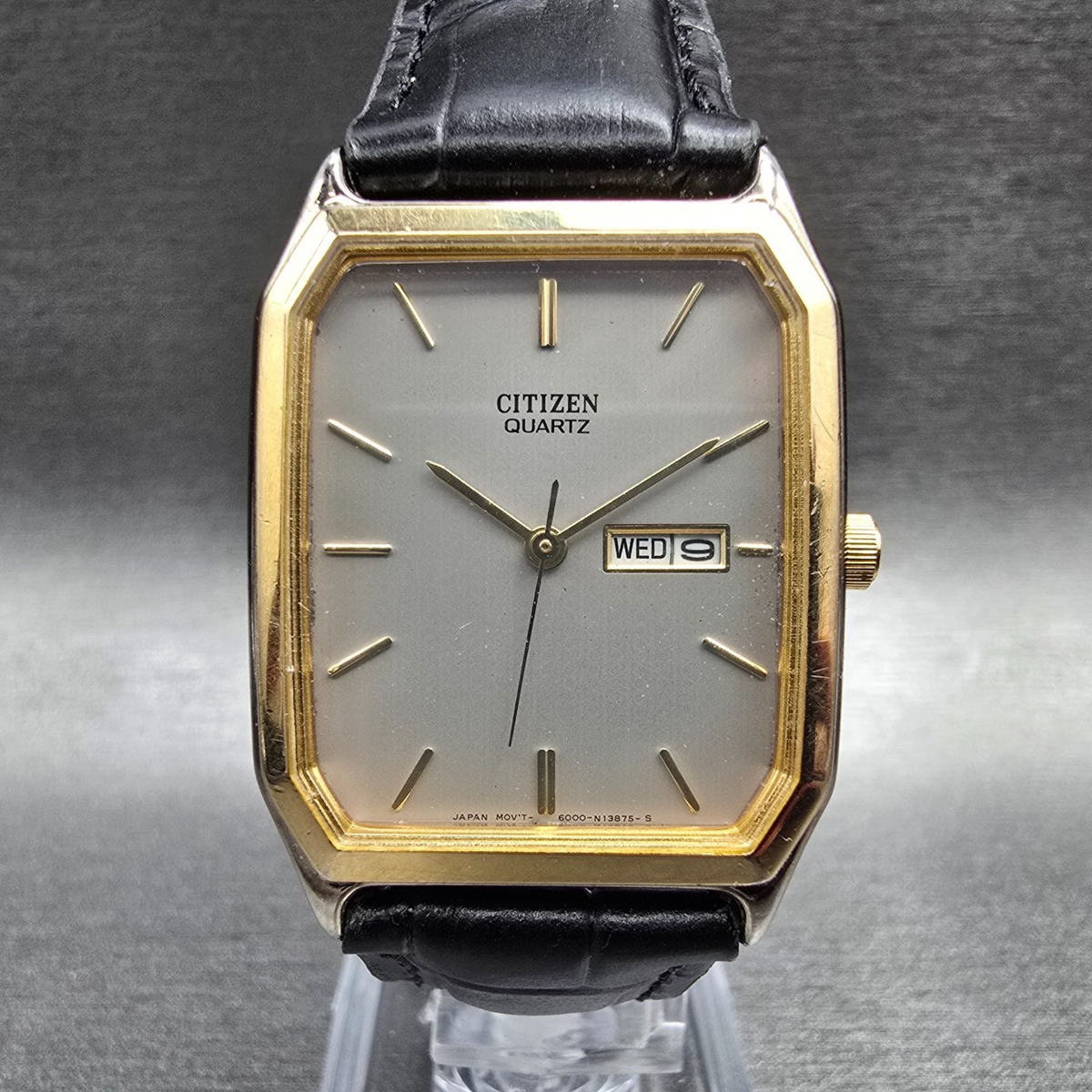 Citizen Tank Watch Men 27mm Silver Dial Two Tone Daydate 6000-S36548 New Battery0