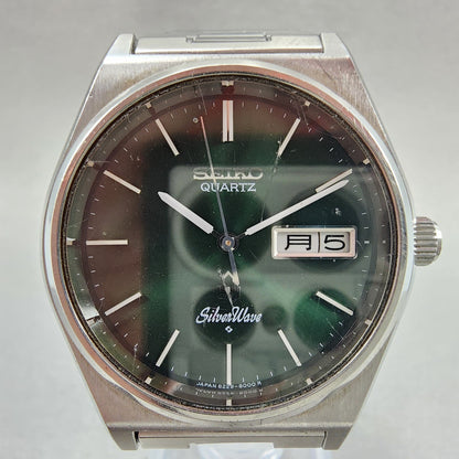 Seiko SilverWave Watch Men 36mm Green Dial Silver Tone Daydate 8229-8000 NewBat