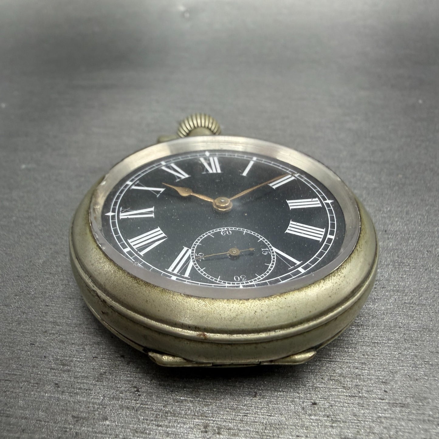Longines Pocket Watch 49mm Black Dial Silver Case Round Manual Wind Runs VTG2