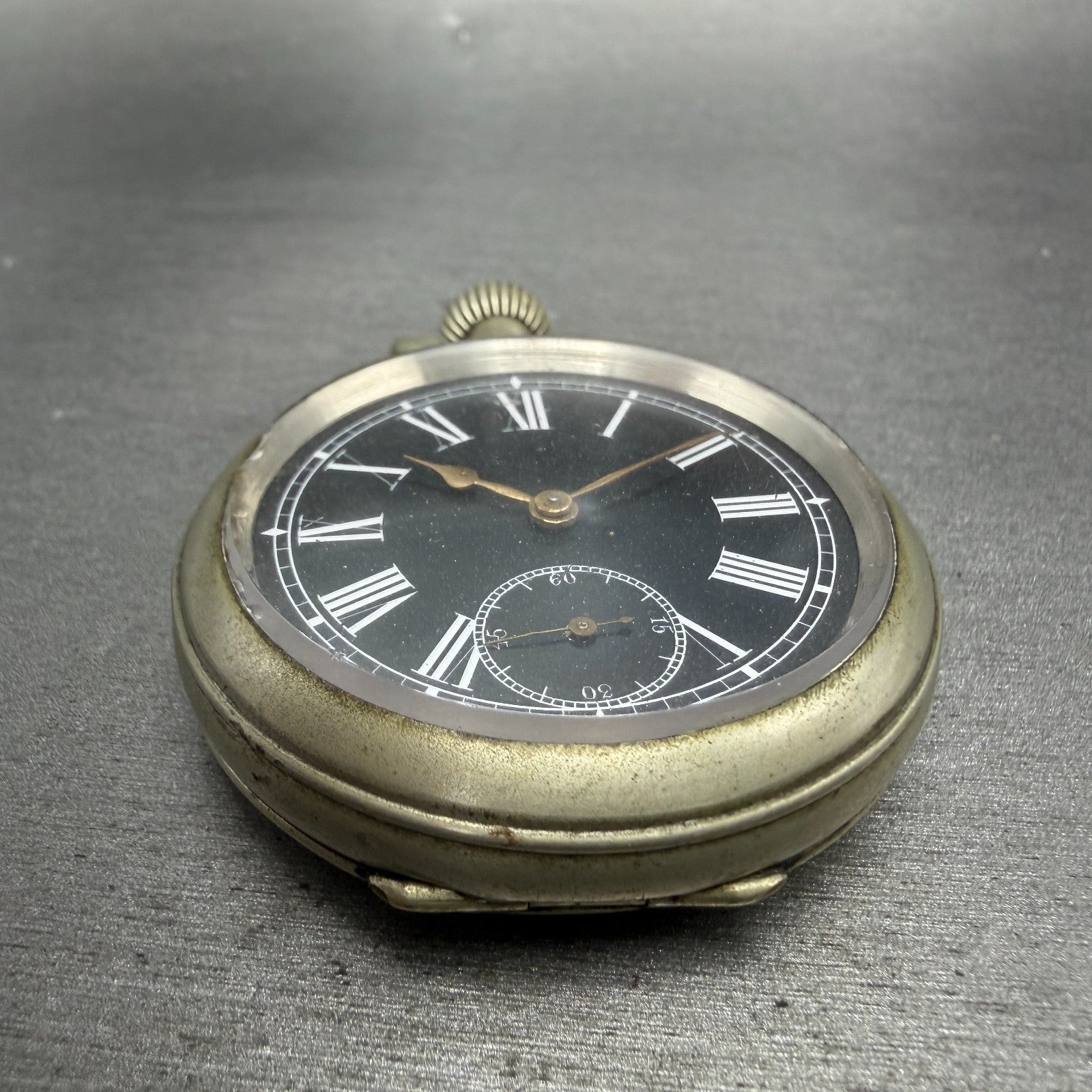 Longines Pocket Watch 49mm Black Dial Silver Case Round Manual Wind Runs VTG2