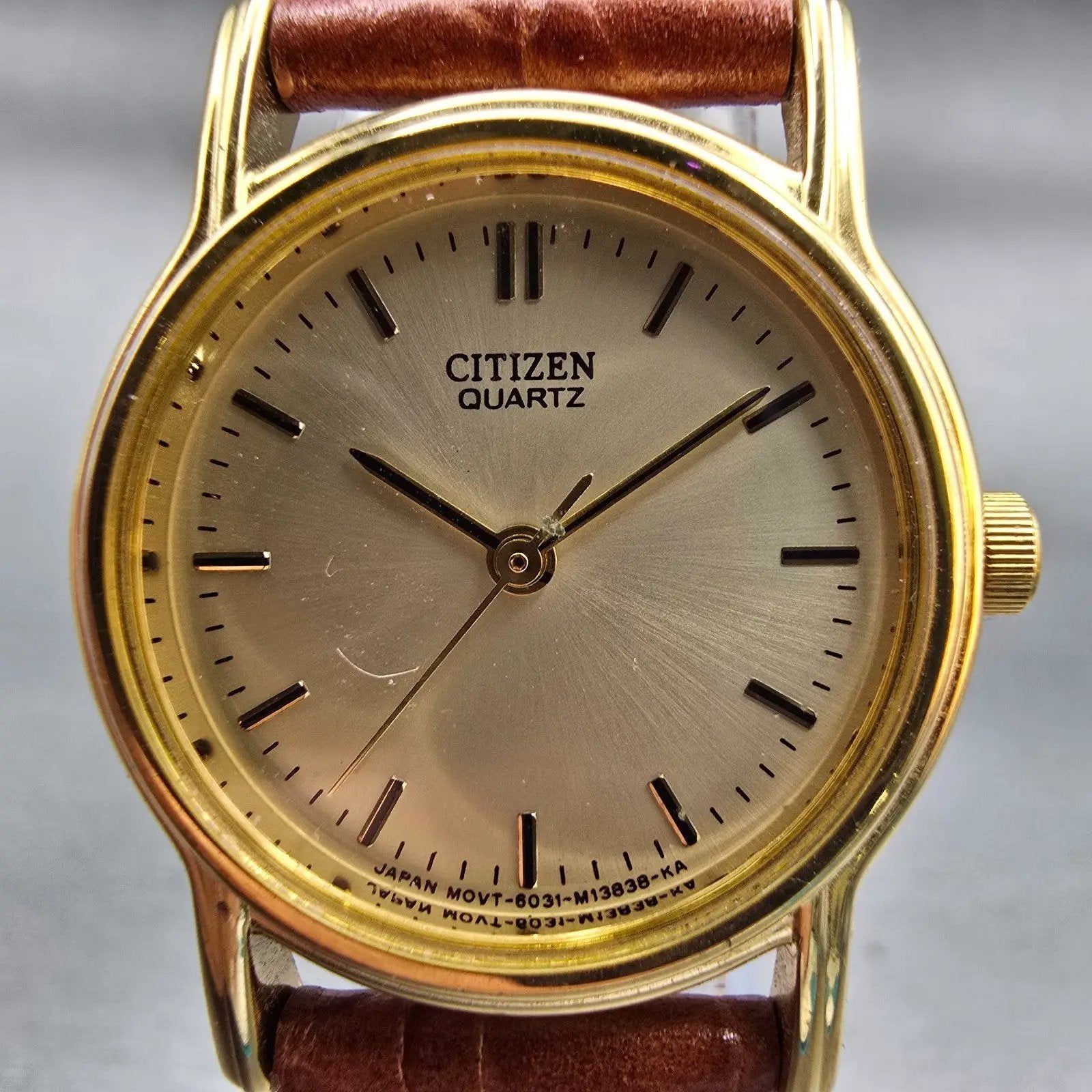 Citizen Watch Women 25mm Champagne Dial Gold Tone Round 6031-079191 New Battery1