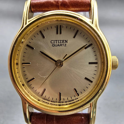 Citizen Watch Women 25mm Champagne Dial Gold Tone Round 6031-079191 New Battery1