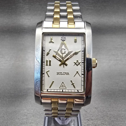 Bulova Tank Watch Men 35mm Silver Dial Steel Rectangle Masonic 98A137 New Batt0