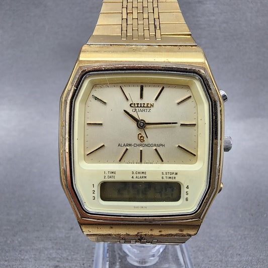 Citizen Analog Digital Watch Men 33mm Champagne Dial Gold Tone READ New Battery0
