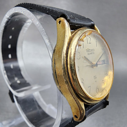 VTG Seiko SQ Watch Women 23mm Champagne Dial Gold Tone Daydate Round New Battery