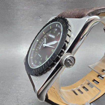Diesel Watch Men 43mm Brown Dial Silver Tone Date Rectangle DZ-1160 New Battery2