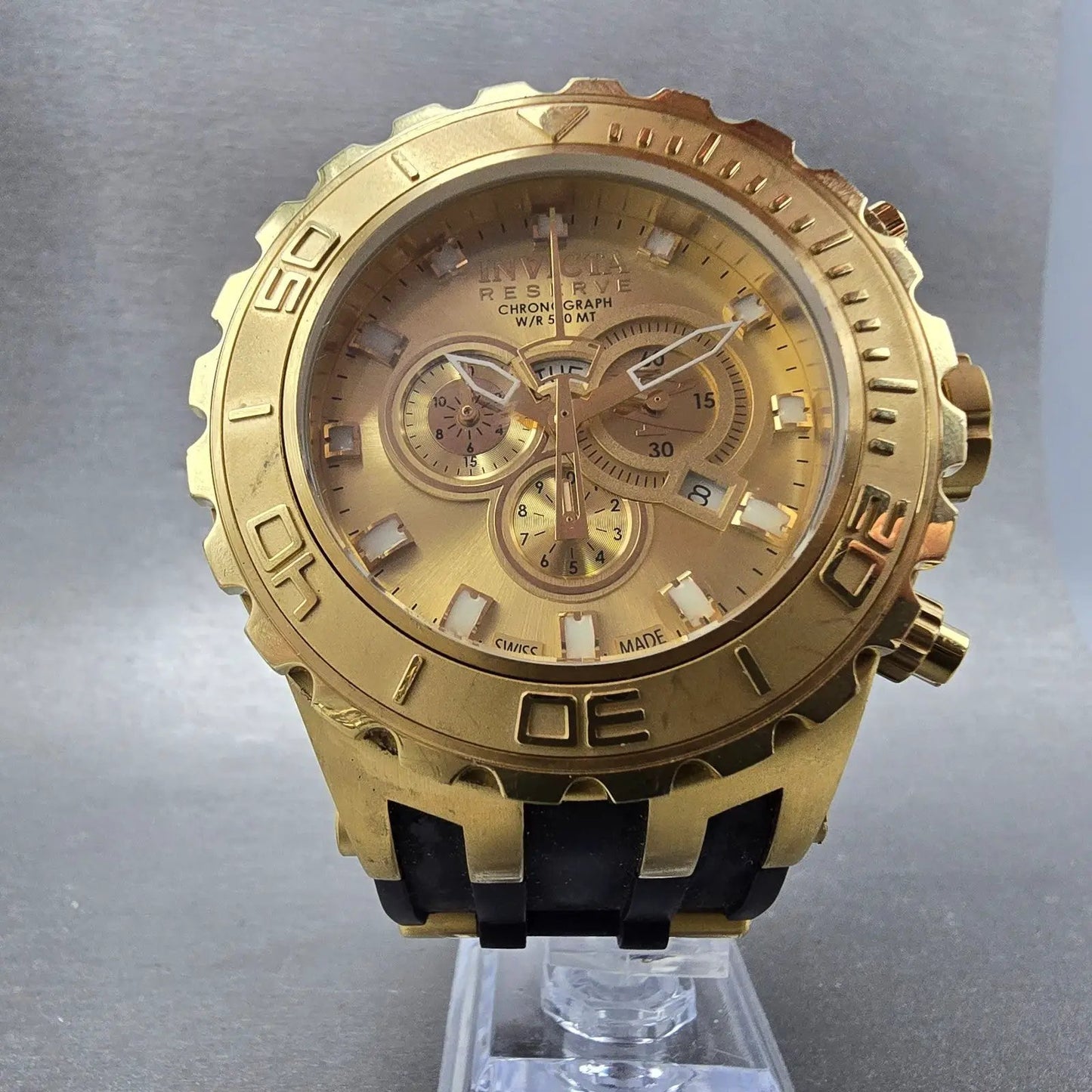 Invicta Reserve Chronograph Watch Men 52mm Champagne Dial Gold Tone 6905 New Bat5