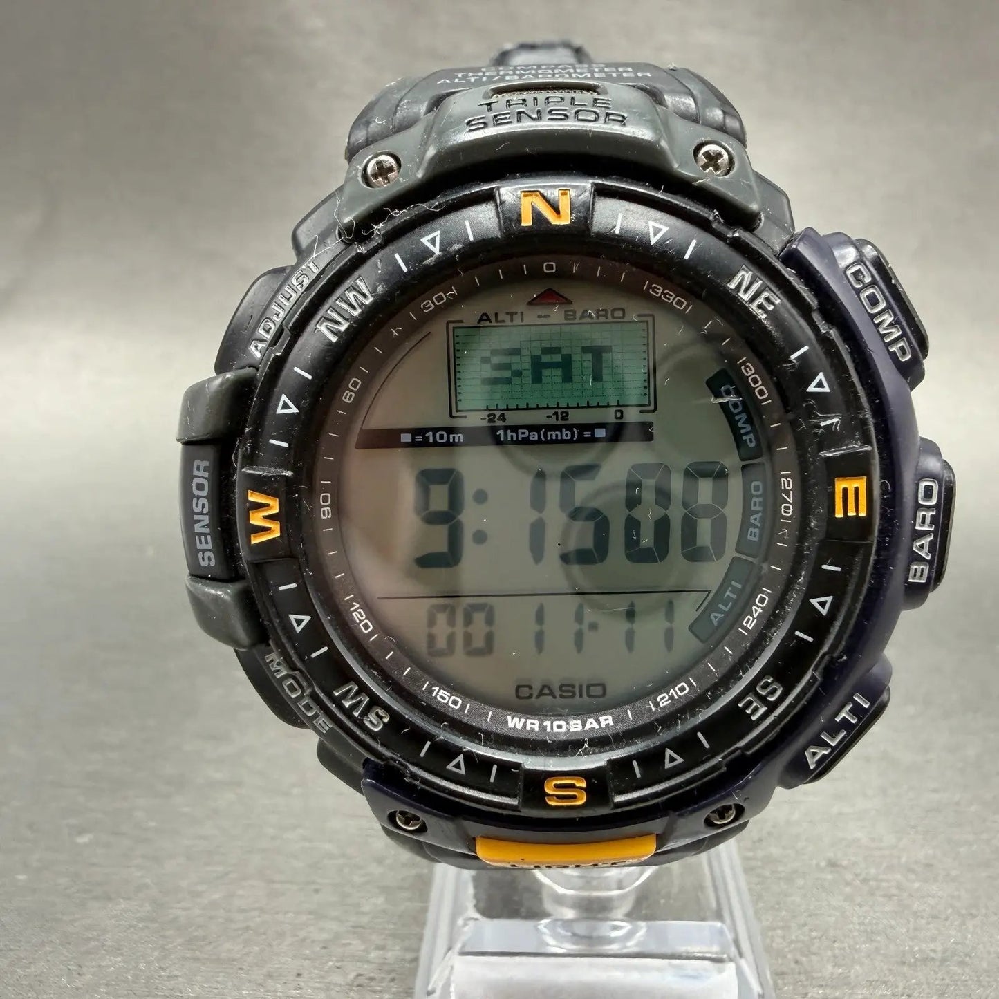 Casio Protrek Watch Men 54mm Blue Triple Sensor Daydate Digital PRG-40 New Batt0