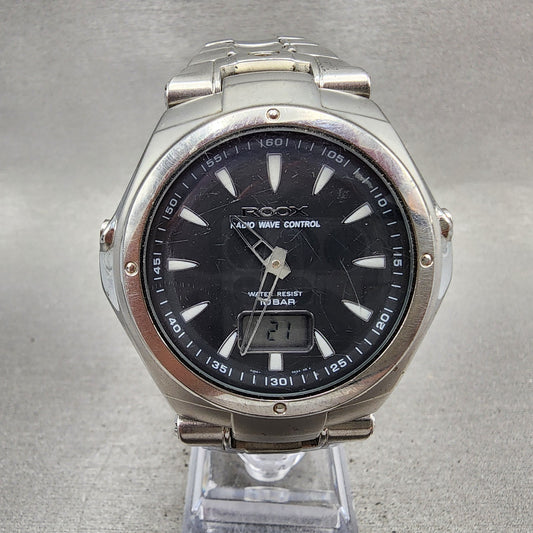 Seiko ALBA ROOX Watch Men 44mm Black Dial Silver Tone Analog Digital New Battery0