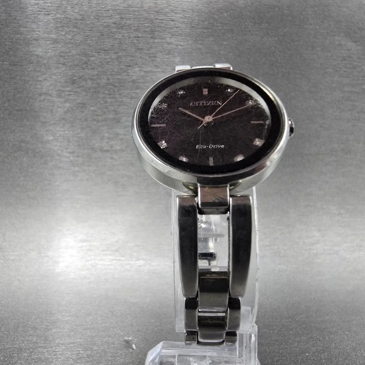 Citizen Axiom Eco-Drive Watch Women 28mm Black Dial Steel Round EM0636-55F Runs5