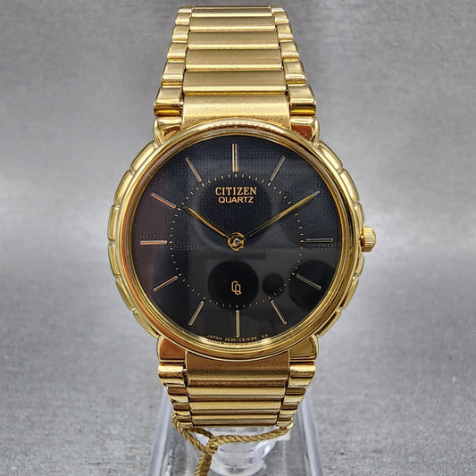 Citizen CQ Watch Unisex 30mm Black Dial Gold Tone Round 3620364601 New Batt NOS0