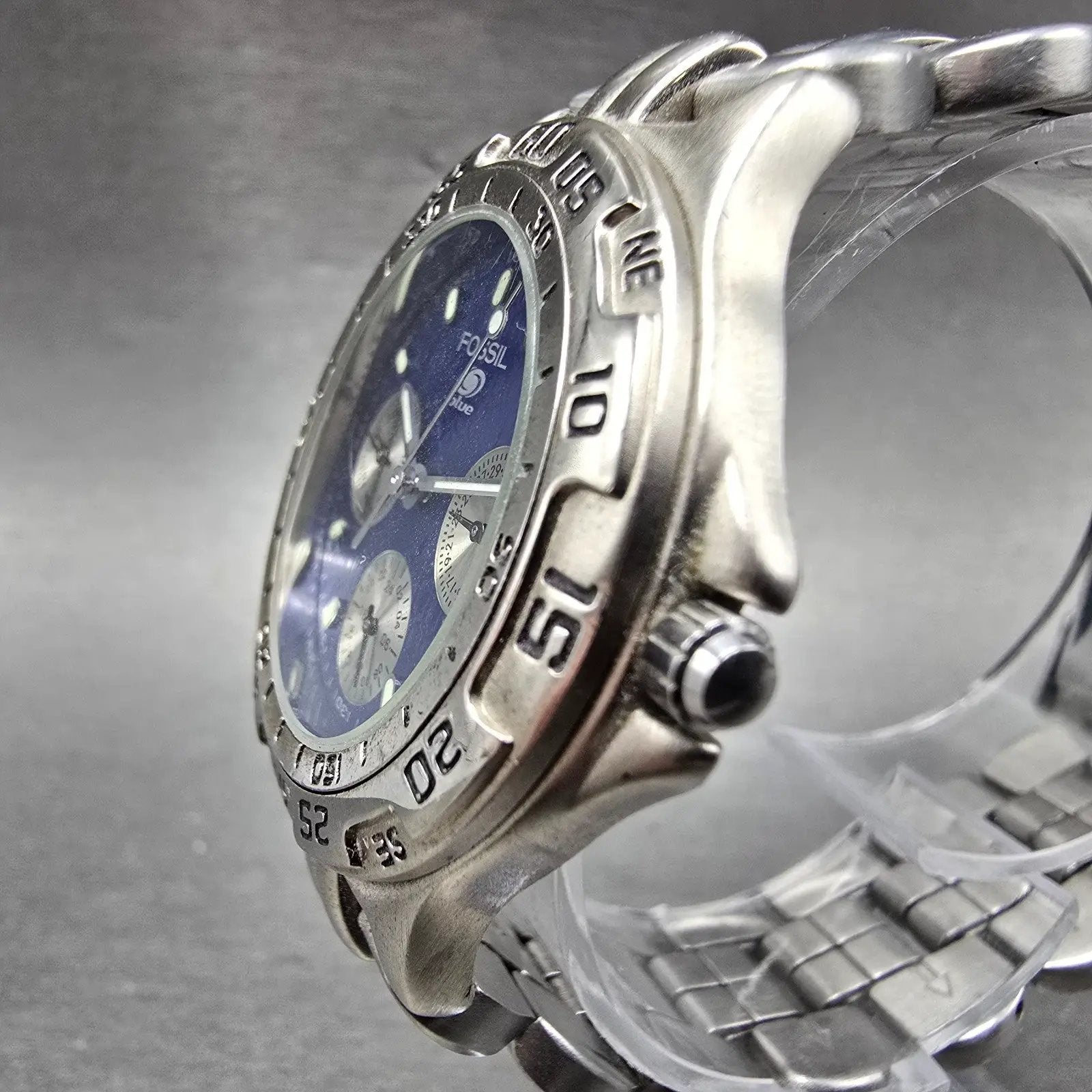 Fossil Blue Watch Women 36mm Blue Dial Silver Tone Daydate BQ-8793 New Battery A2