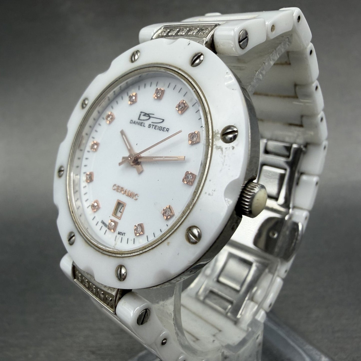 Daniel Steiger Watch Women 35mm White Dial Steel Ceramic Date 8092L New Battery2