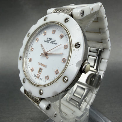 Daniel Steiger Watch Women 35mm White Dial Steel Ceramic Date 8092L New Battery2