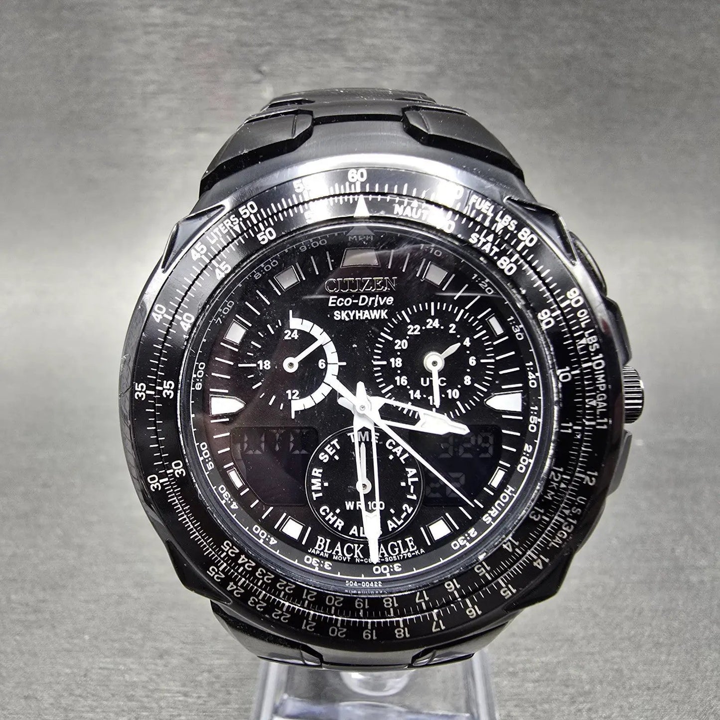 Citizen Eco-Drive Skyhawk Watch Men 43mm Black Alarm Chronograph Runs JR3155-54E0