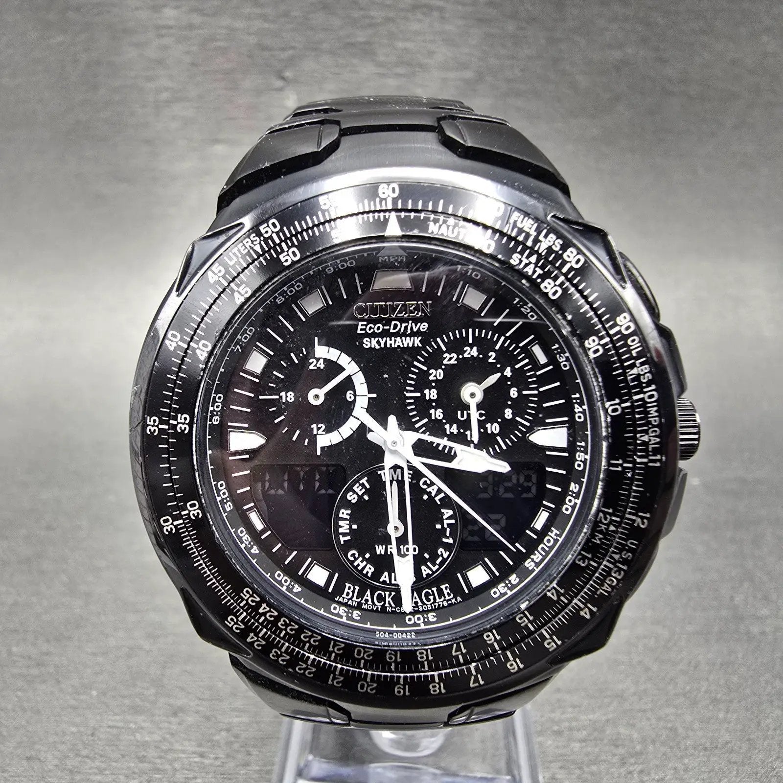 Citizen Eco-Drive Skyhawk Watch Men 43mm Black Alarm Chronograph Runs JR3155-54E0