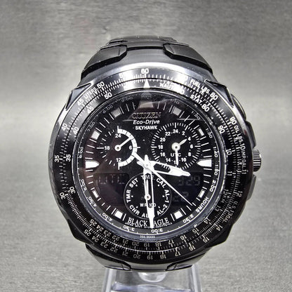Citizen Eco-Drive Skyhawk Watch Men 43mm Black Alarm Chronograph Runs JR3155-54E0