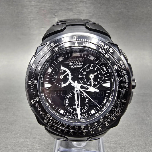 Citizen Eco-Drive Skyhawk Watch Men 43mm Black Alarm Chronograph Runs JR3155-54E0