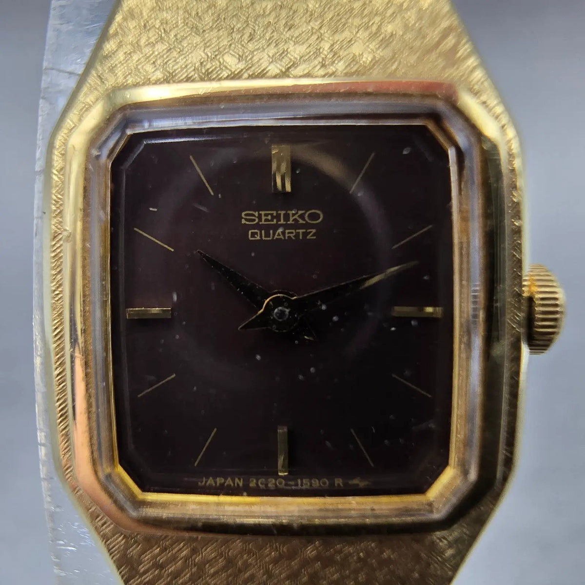 Seiko Watch Women 17mm Brown Dial Gold Tone Rectangle 2C20-5789 New Battery JP1