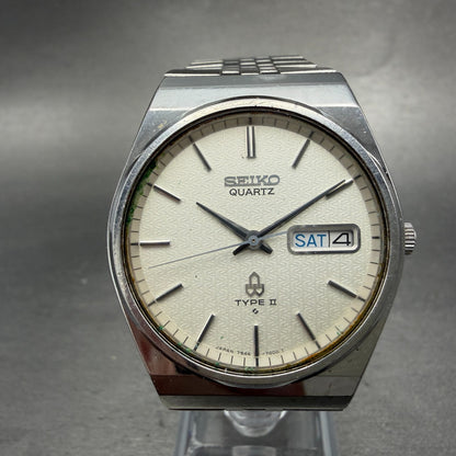 Seiko Type II Watch Men 36mm Silver Dial Silver Tone Daydate 7546-7000 New Batt0